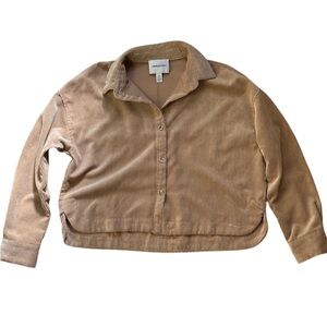 Tan Corduroy Crop Button Shirt